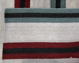 Red, Teal and Beige Stripe Area Rug