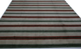 Red, Teal and Beige Stripe Area Rug