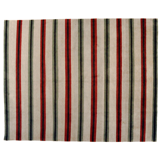 Red, Teal and Beige Stripe Area Rug