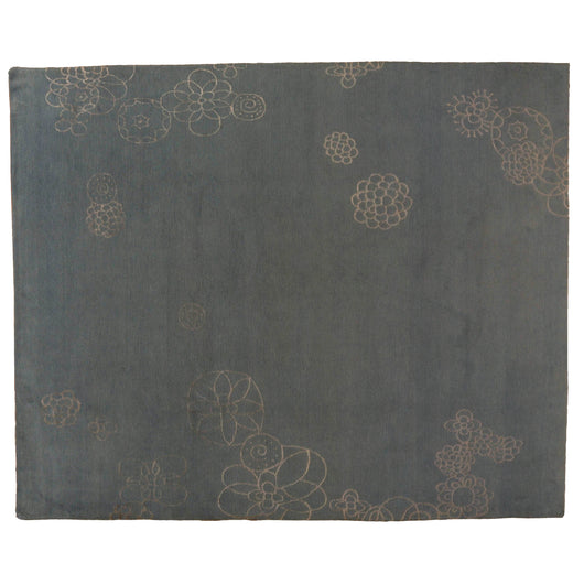 Floral Doodle Grey Wool and Silk Area Rug