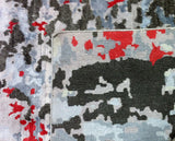 Contemporary Abstract Rug in Silver, Charcoal and Red