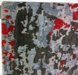 Contemporary Abstract Rug in Silver, Charcoal and Red