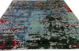 Contemporary Abstract Rug in Silver, Charcoal and Red