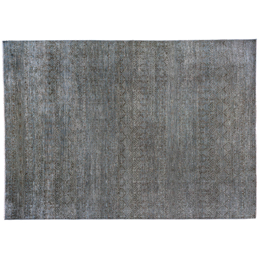Charcoal and Blue Geometric Pattern Rug