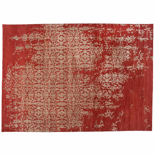 Floral High Low Red Wool Area Rug
