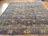 Purple Floral Stencil Design Wool and Silk Area Rug