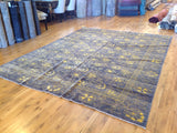 Purple Floral Stencil Design Wool and Silk Area Rug