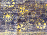 Purple Floral Stencil Design Wool and Silk Area Rug