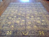 Purple Floral Stencil Design Wool and Silk Area Rug