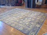 Purple Floral Stencil Design Wool and Silk Area Rug