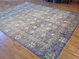 Purple Floral Stencil Design Wool and Silk Area Rug
