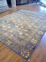 Purple Floral Stencil Design Wool and Silk Area Rug