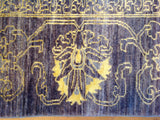 Purple Floral Stencil Design Wool and Silk Area Rug