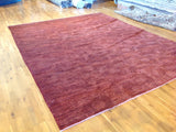 Red Floral Stencil Design Wool and Silk Area Rug