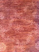 Red Floral Stencil Design Wool and Silk Area Rug