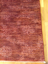 Red Floral Stencil Design Wool and Silk Area Rug