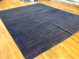 Blue Floral Stencil Design Wool and Silk Area Rug