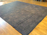 Blue Floral Stencil Design Wool and Silk Area Rug