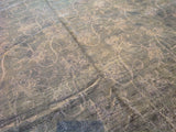 Blue Floral Stencil Design Wool and Silk Area Rug