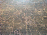 Blue Floral Stencil Design Wool and Silk Area Rug