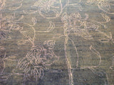 Blue Floral Stencil Design Wool and Silk Area Rug