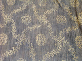 Silver Blue Floral Stencil Design Wool and Silk Rug