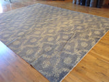 Silver Blue Floral Stencil Design Wool and Silk Rug