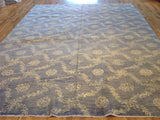 Silver Blue Floral Stencil Design Wool and Silk Rug