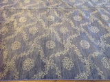 Silver Blue Floral Stencil Design Wool and Silk Rug