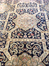 Beige and Black Agra Design Wool Area Rug