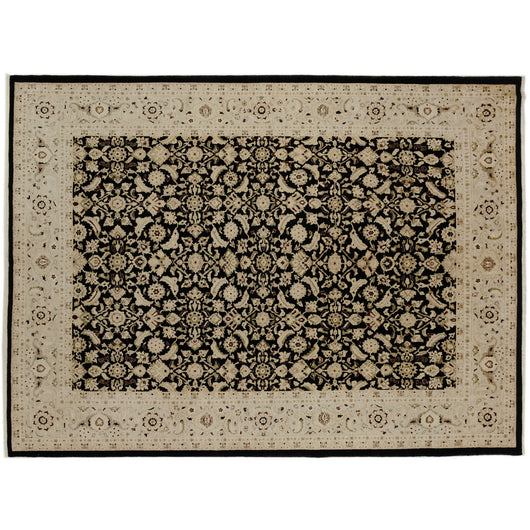 Black Pakistani Traditional Style Wool Area Rug