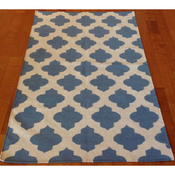 Blue and Cream Flat Weave Rug