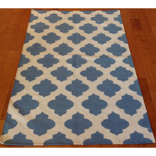 Blue and Cream Flat Weave Rug