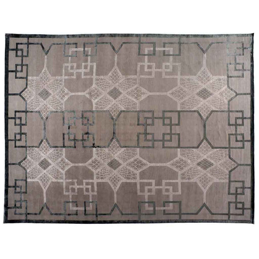 Art Deco Style Area Rug in Black, Taupe and Silver