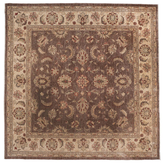 Traditional Pakistani Square Brown Floral Rug