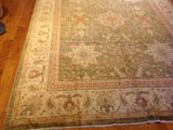 Traditional Pakistani Green and Beige Floral Rug