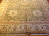 Traditional Pakistani Green and Beige Floral Rug
