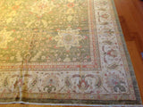 Traditional Pakistani Green and Beige Floral Rug