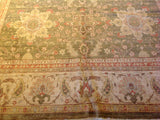 Traditional Pakistani Green and Beige Floral Rug