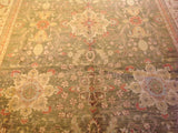 Traditional Pakistani Green and Beige Floral Rug