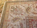 Traditional Pakistani Green and Beige Floral Rug