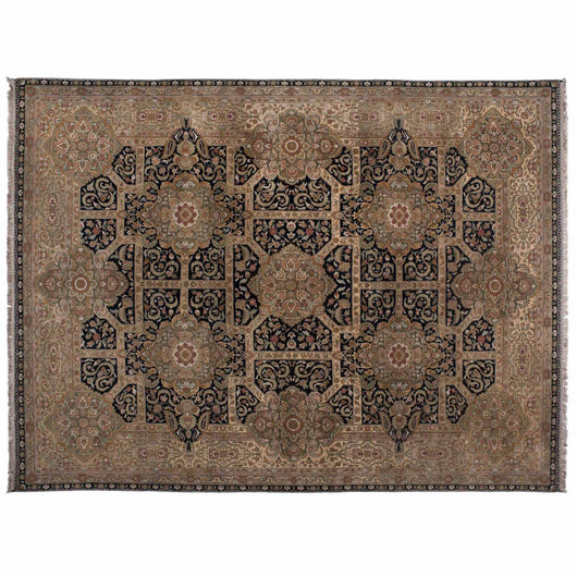 Beige and Black Agra Design Wool Area Rug