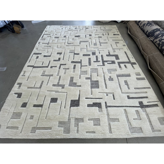 Cream and Grey Contemporary Wool Area Rug