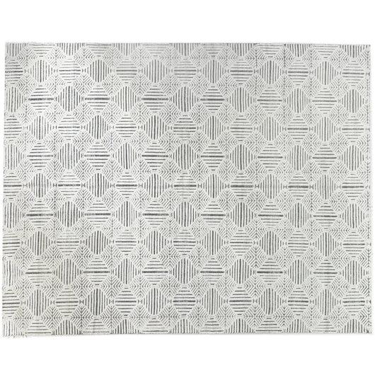 Ivory and Charcoal Geometric Pattern Area Rug