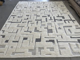 Cream and Grey Contemporary Wool Area Rug