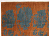 Rust and Blue Gray Floral Stencil Area Rug
