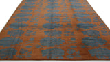 Rust and Blue Gray Floral Stencil Area Rug