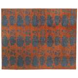 Rust and Blue Gray Floral Stencil Area Rug