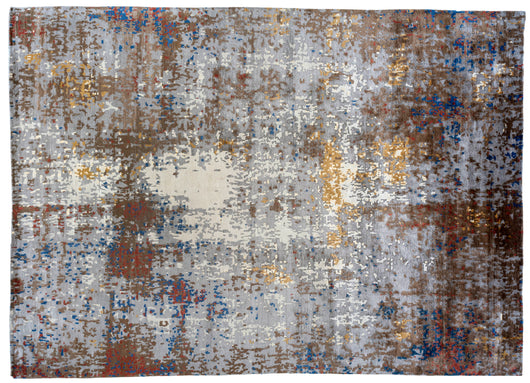 Abstract Rust and Silver Rug