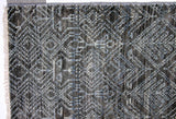 Charcoal and Blue Geometric Pattern Rug